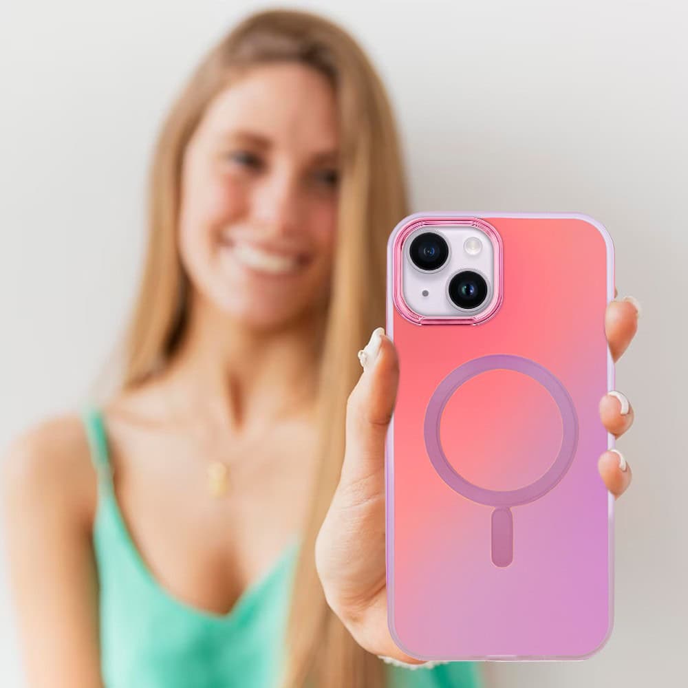 Etui do iPhone 14 MagSafe Miami Vibe, głęboki mieniący się kolor, różowe ombre (OUTLET)