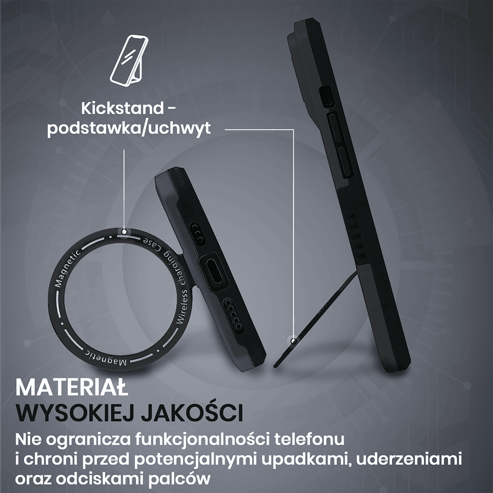 Etui do iPhone 14 MagSafe Slide Camera Stand pancerne, osłona kamery z podstawką, czarne