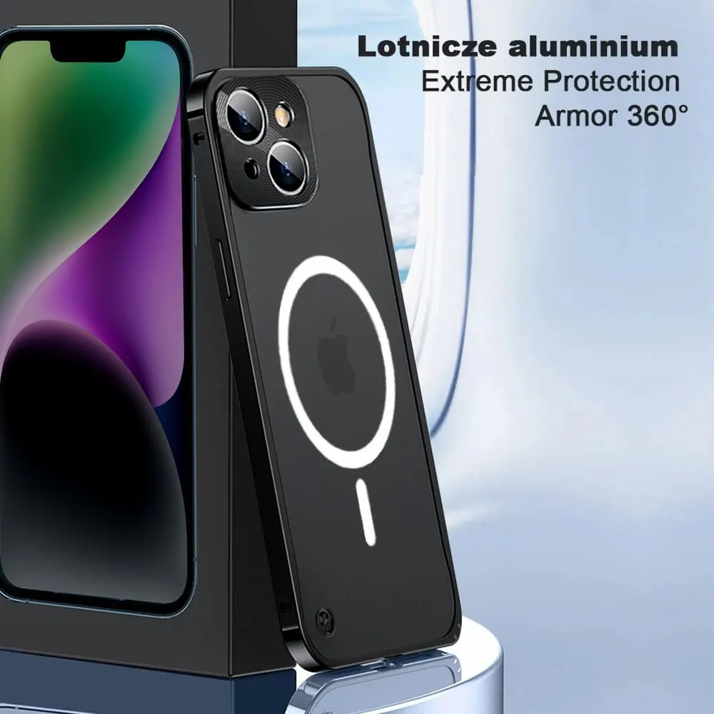 Etui do iPhone 14 Magsafe Armor metalowa ramka, twarde aluminium, czarne