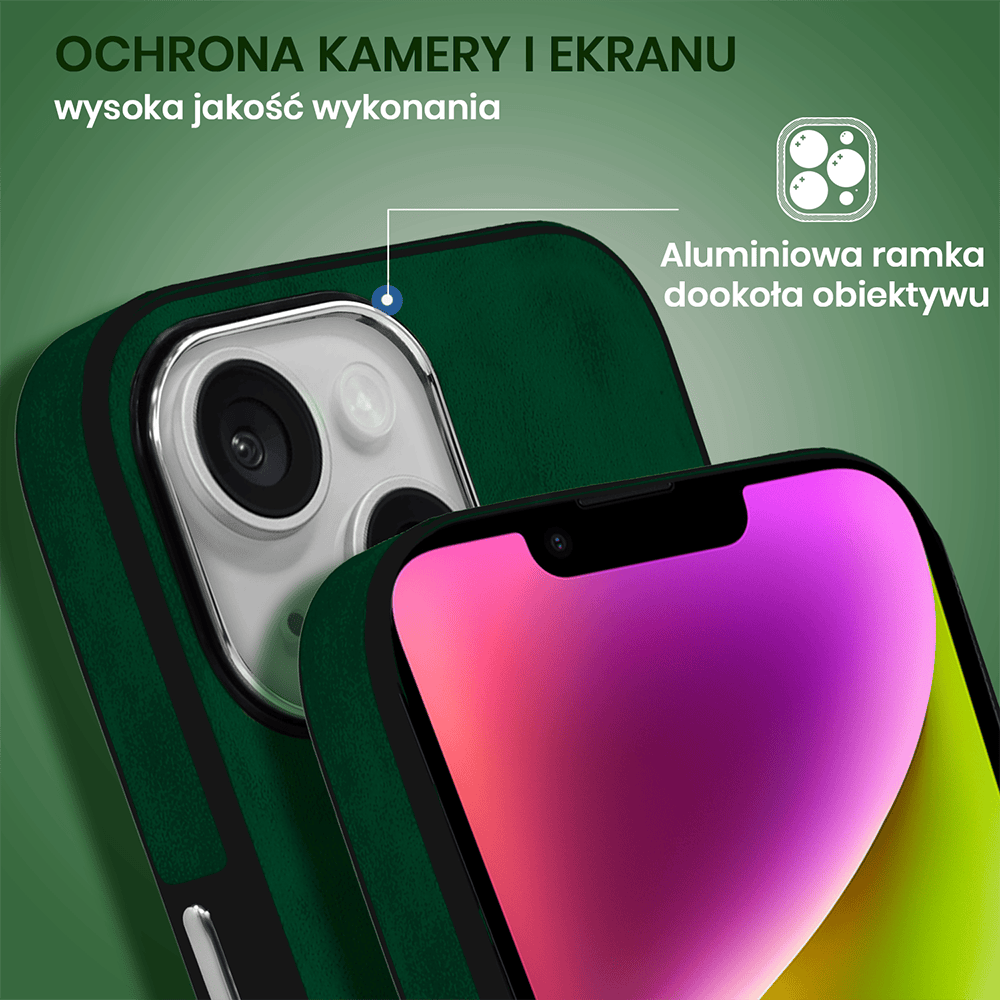 Etui do iPhone 14 Magsafe Business Leather, eleganckie, przyjemne w dotyku, zielone