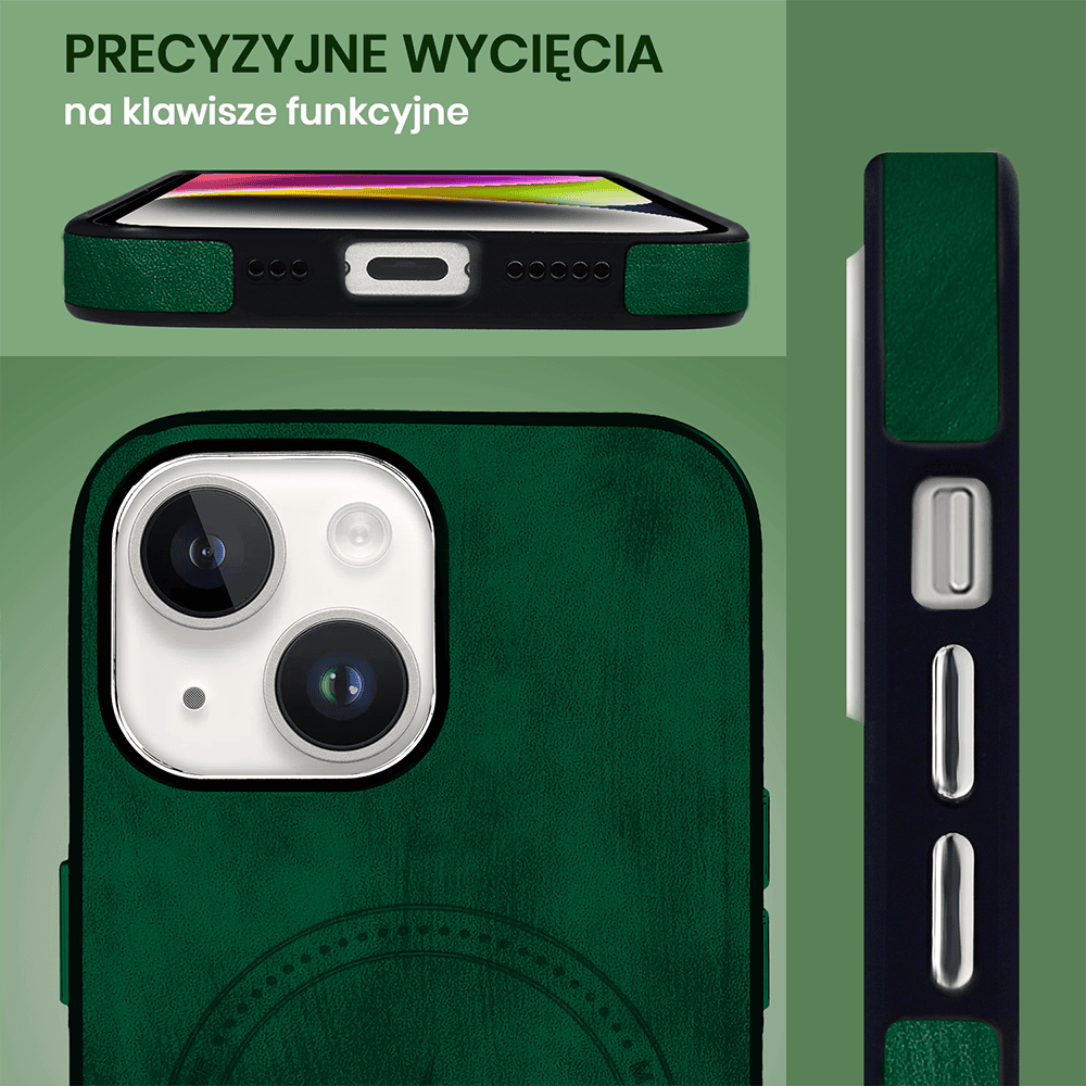 Etui do iPhone 14 Magsafe Business Leather, eleganckie, przyjemne w dotyku, zielone