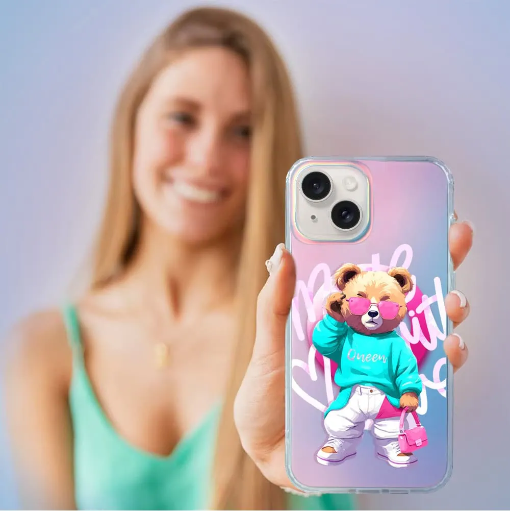 Etui do iPhone 14 MagSafe Bear With Me, Pink Queen, stylowy miś, zmieniające kolor