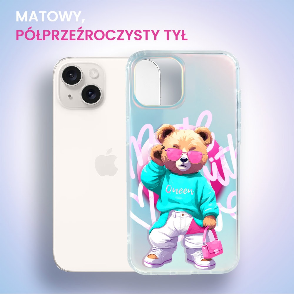 Etui do iPhone 14 MagSafe Bear With Me, Pink Queen, stylowy miś, zmieniające kolor