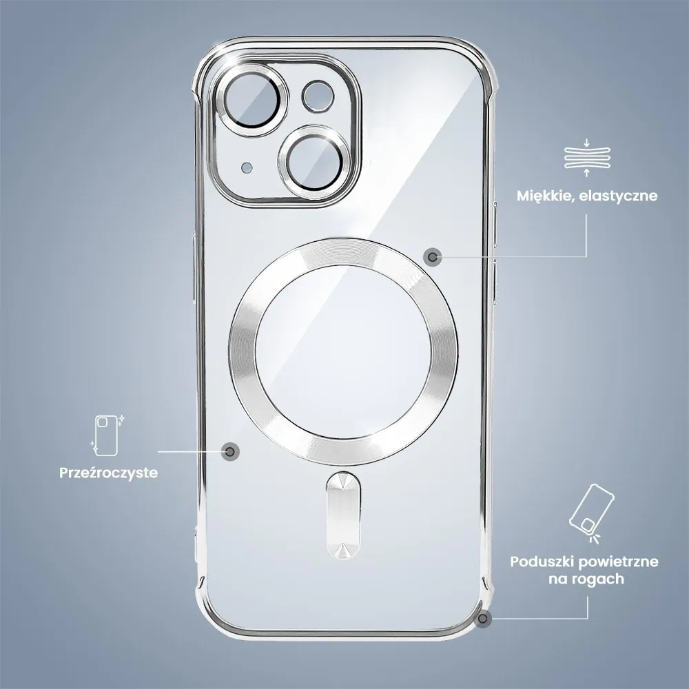 Etui do iPhone 14 Magsafe Luxury Anti-Shock Lens Protect, srebrne