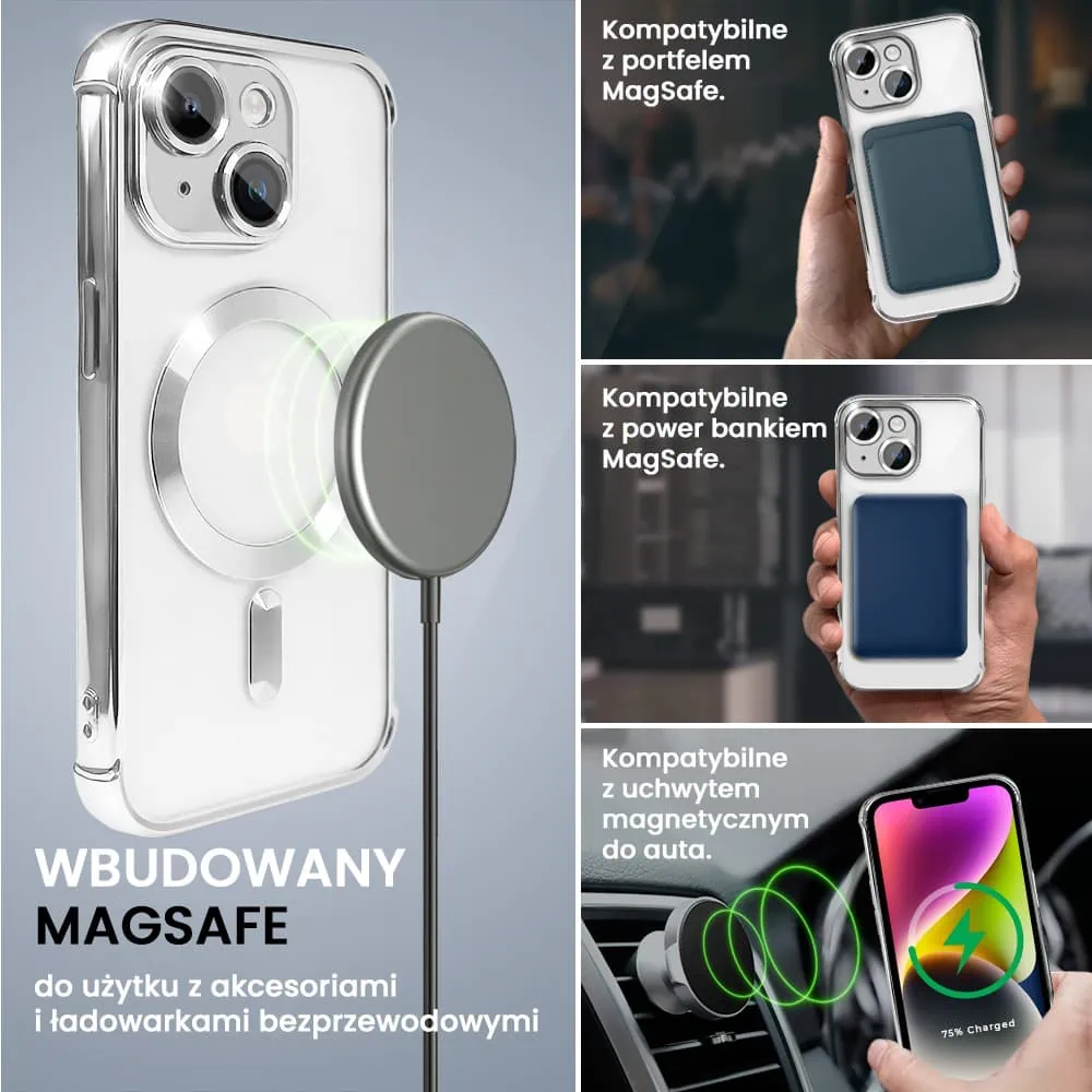 Etui do iPhone 14 Magsafe Luxury Anti-Shock Lens Protect, srebrne