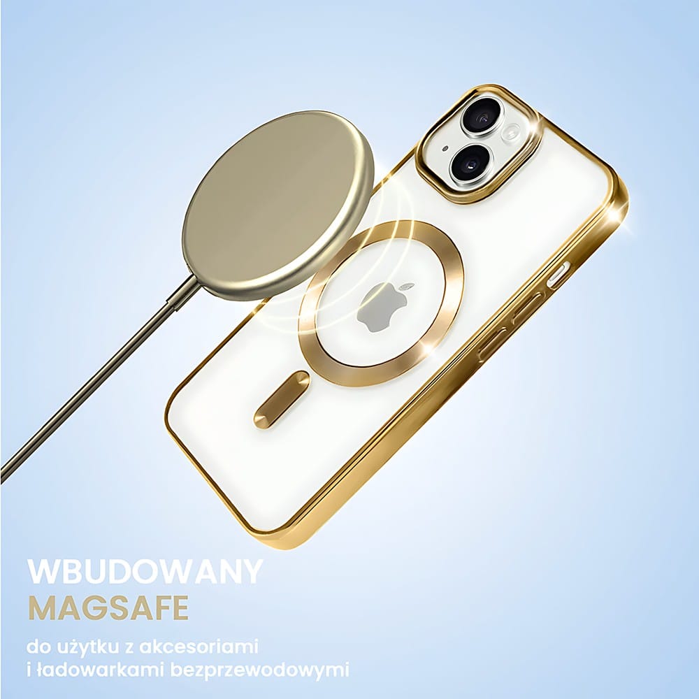 Etui do iPhone 14 Magsafe Luxury przeźroczyste, złote