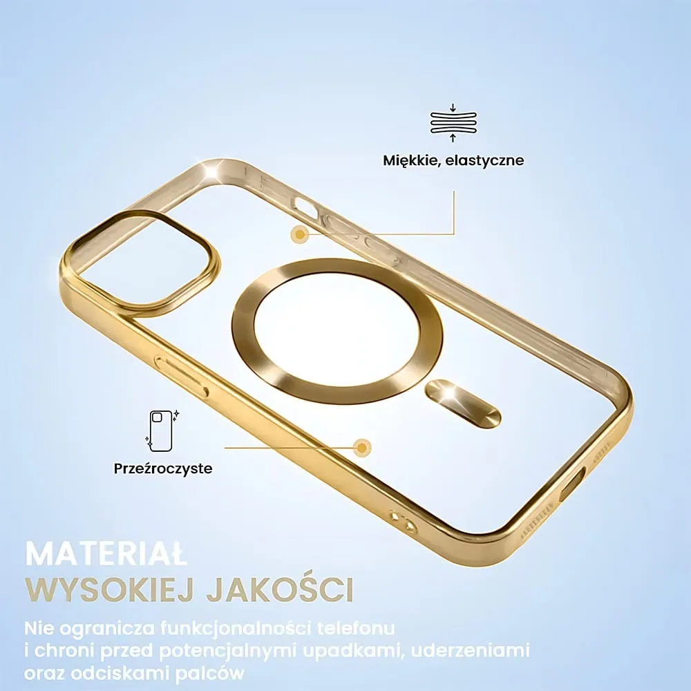Etui do iPhone 14 Magsafe Luxury przeźroczyste, złote