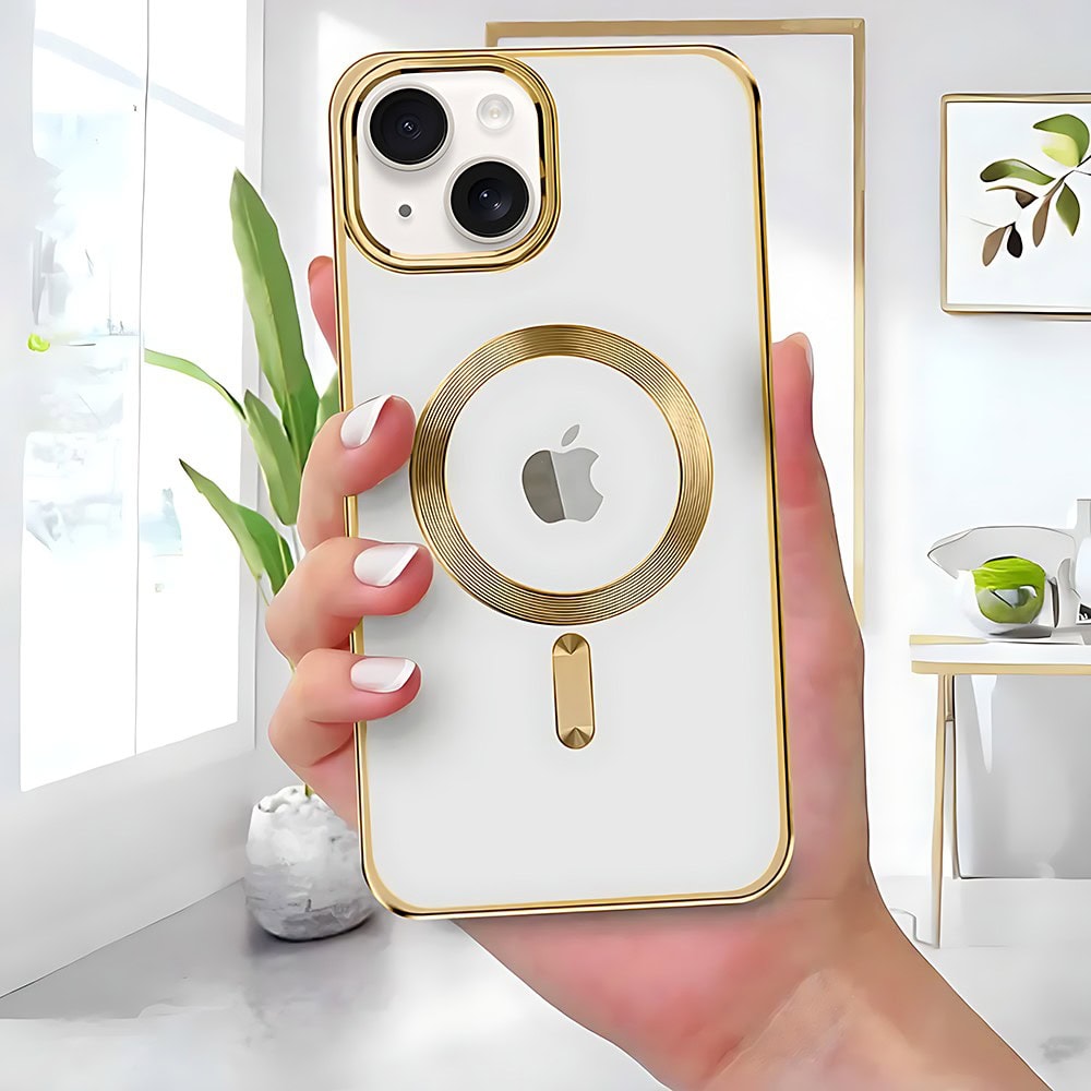 Etui do iPhone 14 Pro Magsafe Luxury przeźroczyste, złote (OUTLET)