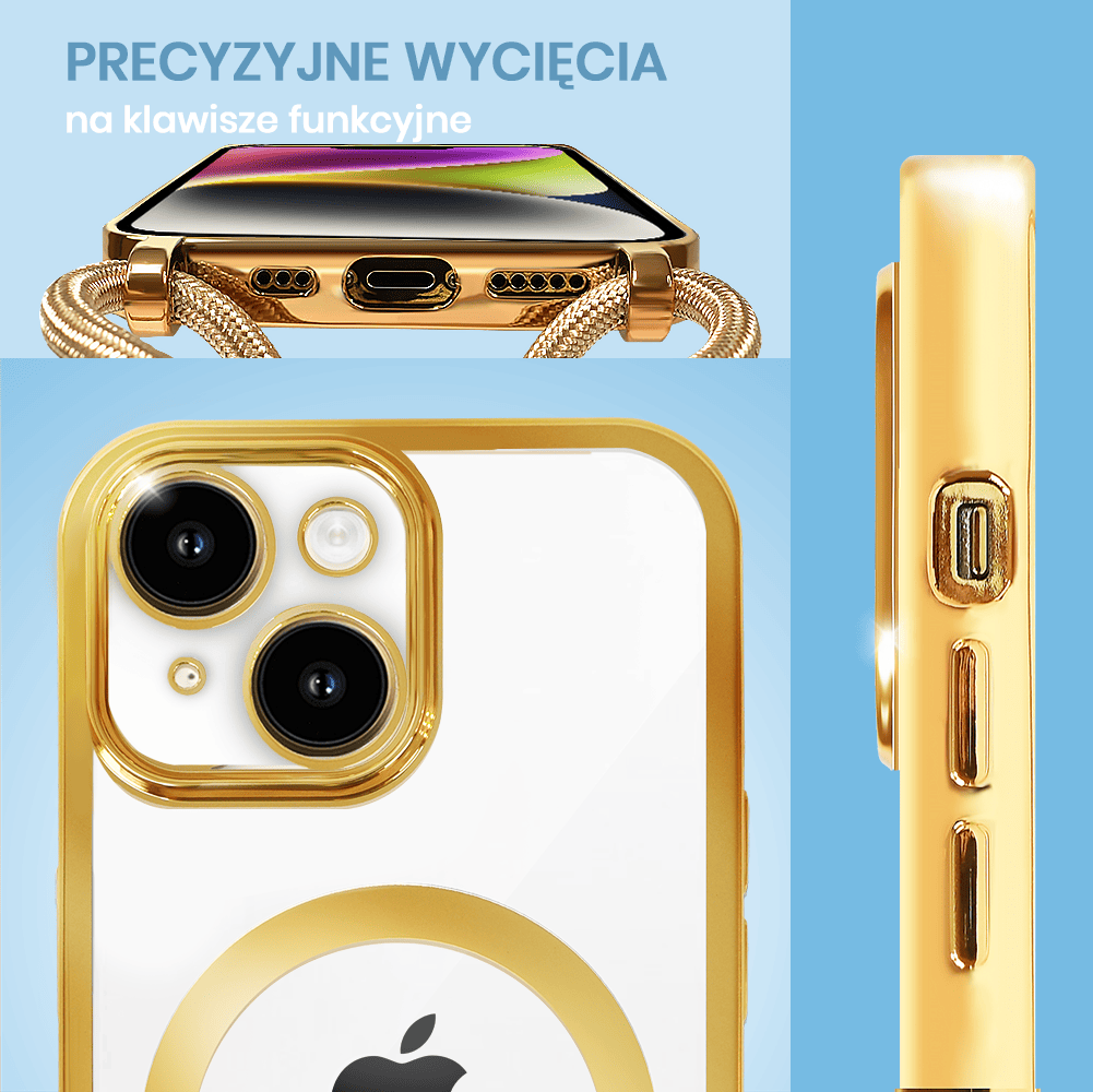 Etui do iPhone 14 Plus Magsafe Slim Crossbody, jak torebka, złote