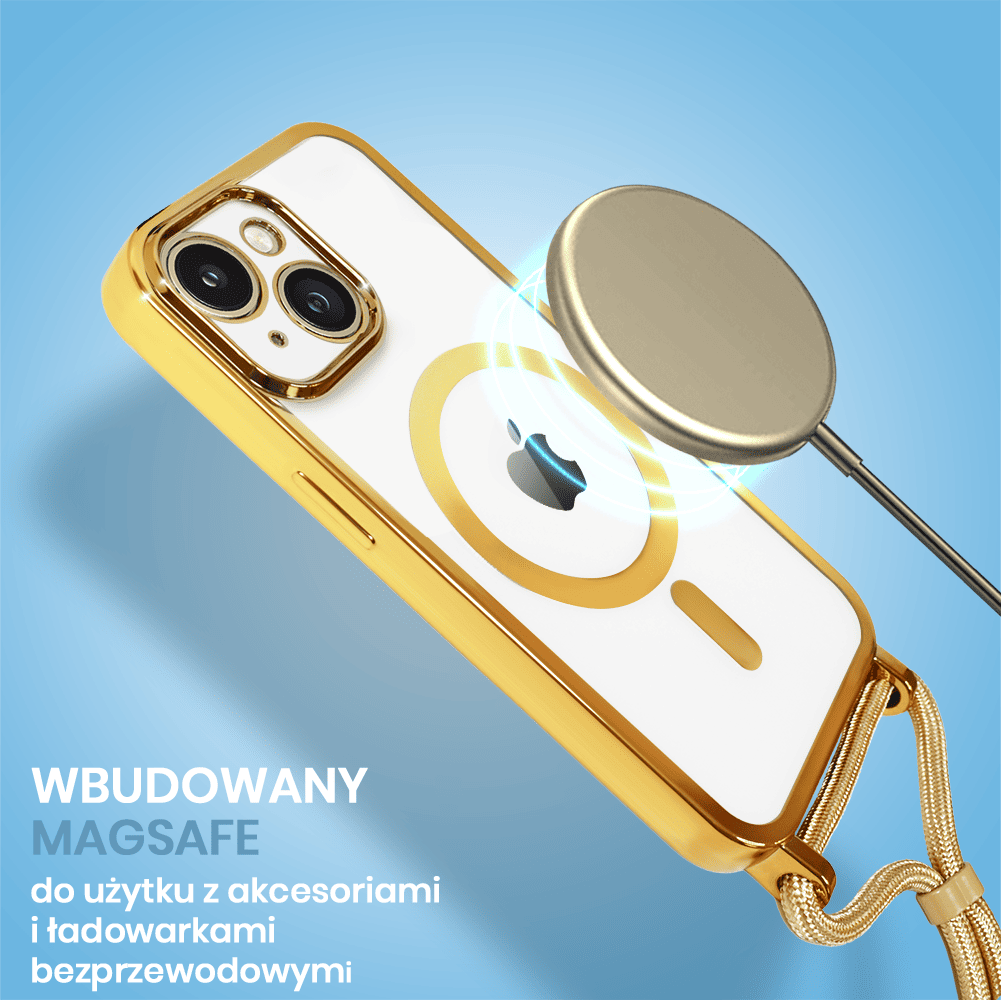 Etui do iPhone 14 Plus Magsafe Slim Crossbody, jak torebka, złote