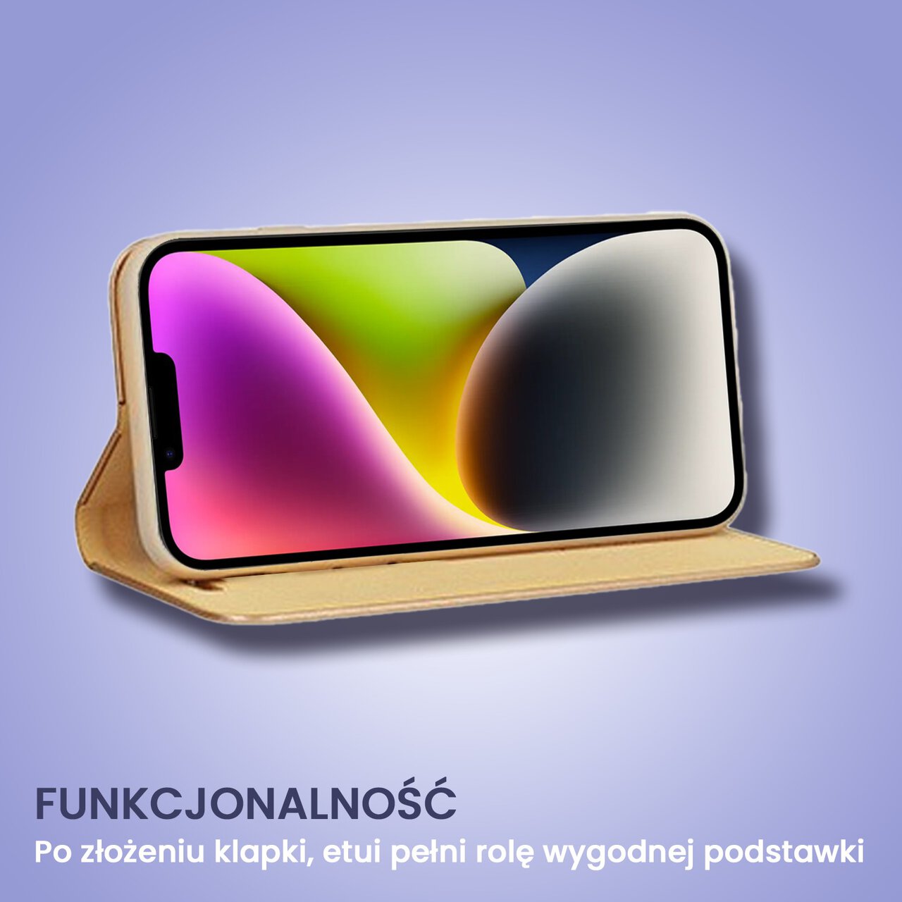 Etui do iPhone 14 Mirror View zamykane typu książka, eleganckie lustrzane, złote
