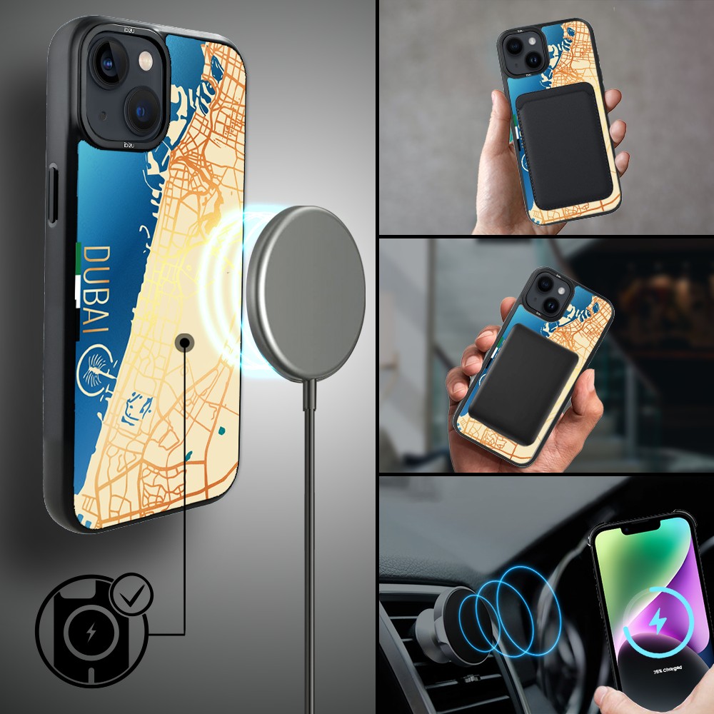 Etui do iPhone 14 Plus IBIZU DropGuard Matt z MagSafe, Mapy Świata, Dubai