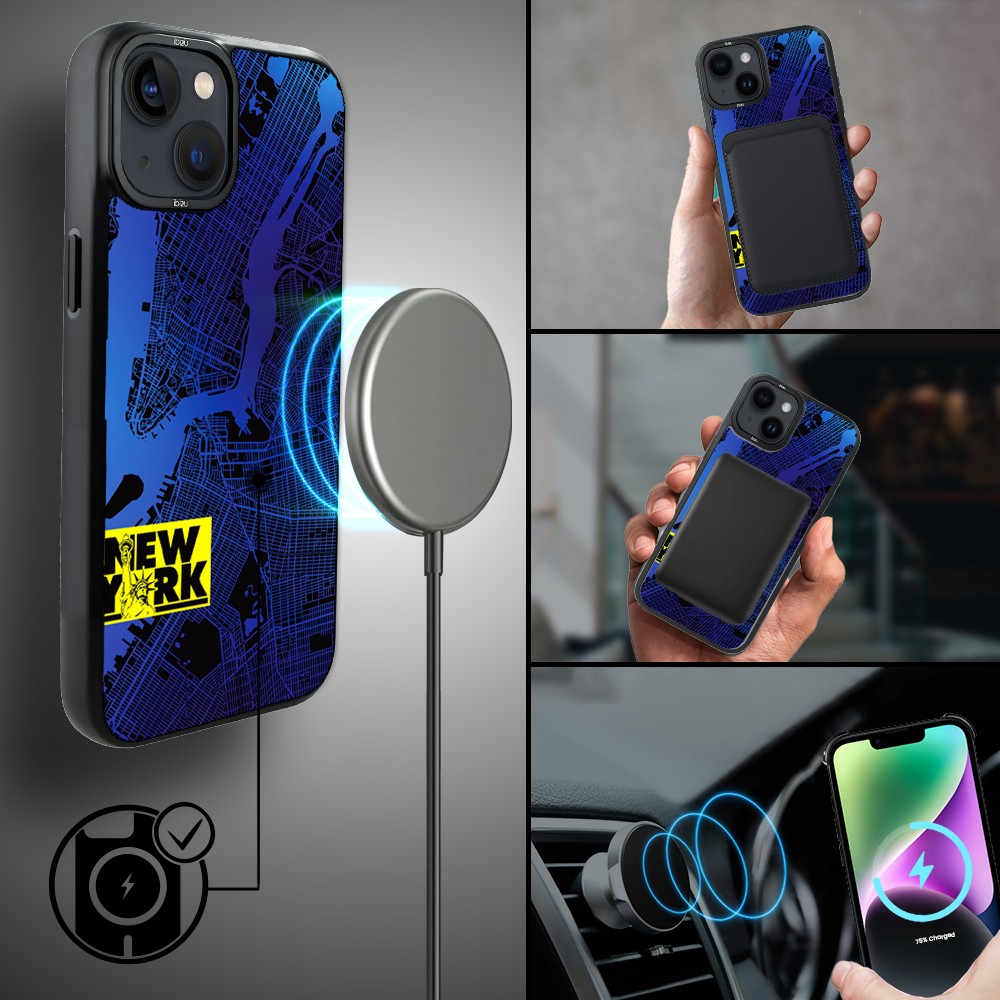 Etui do iPhone 14 Plus IBIZU DropGuard Matt z MagSafe, Mapy Świata, New York