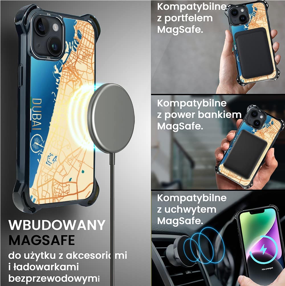 Etui do iPhone 14 Plus, Ibizu DropGuard Ultra z MagSafe, Mapy Świata, Dubai