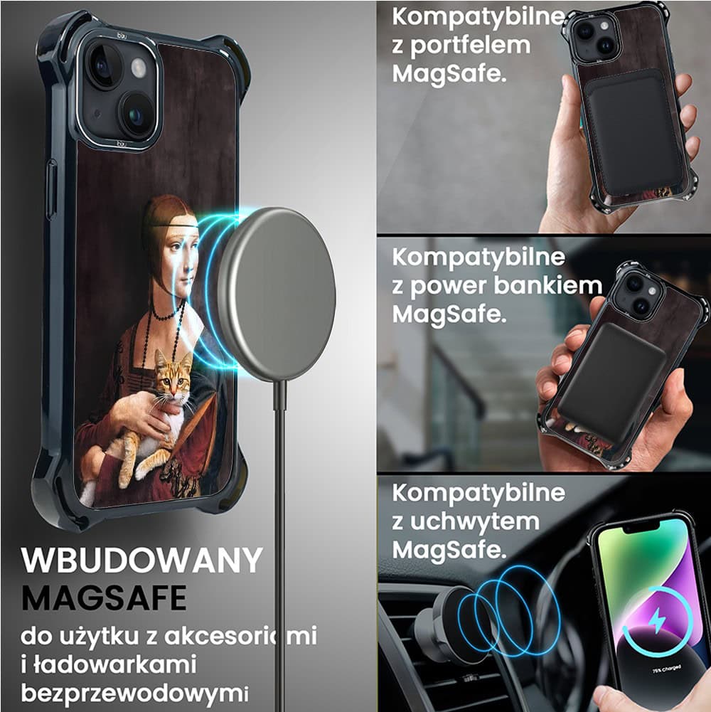 Etui do iPhone 14 Plus, Ibizu DropGuard Ultra z MagSafe, Leonardo Da Vinci, dama z kotem