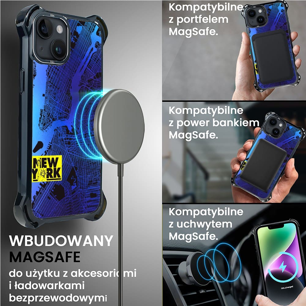 Etui do iPhone 14, Ibizu DropGuard Ultra z MagSafe, Mapy Świata, New York