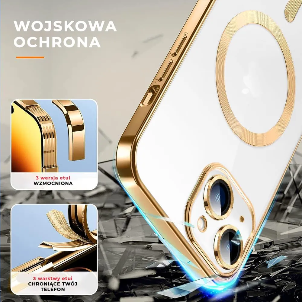 Etui do iPhone 14 Plus MagSafe Luxury Protect przeźroczyste, złote