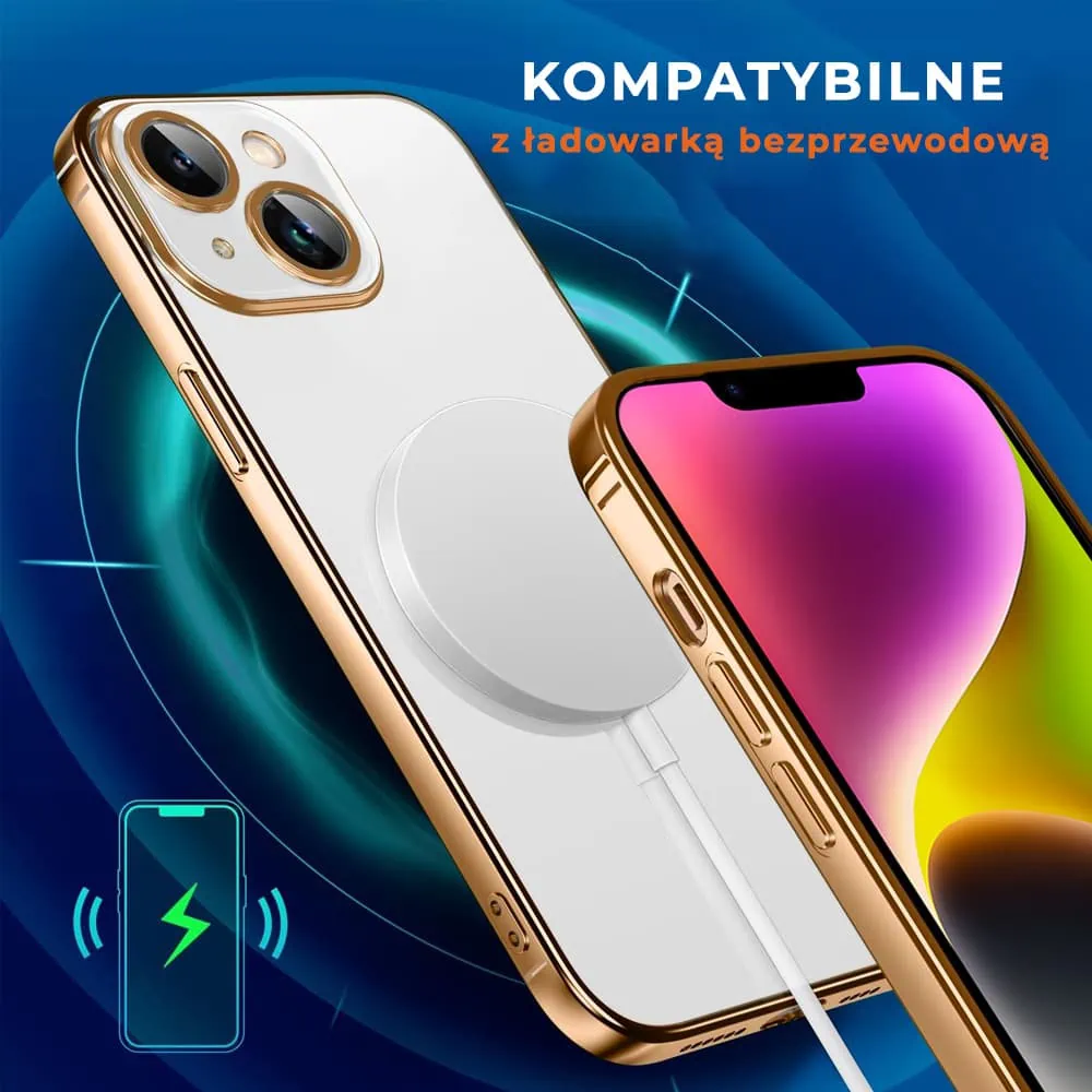 Etui do iPhone 14 Plus MagSafe Luxury Protect przeźroczyste, złote
