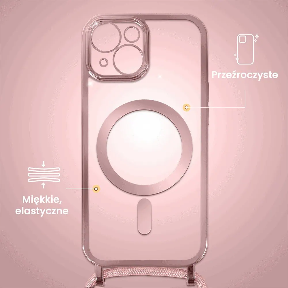 Etui do iPhone 14 Plus Magsafe Slim Crossbody, jak torebka, różowe