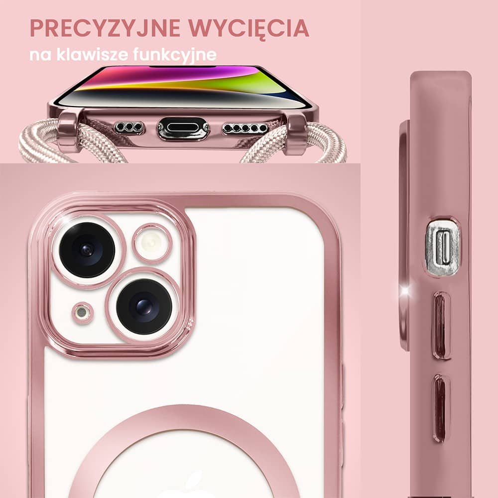 Etui do iPhone 14 Magsafe Slim Crossbody, jak torebka, różowe (OUTLET)