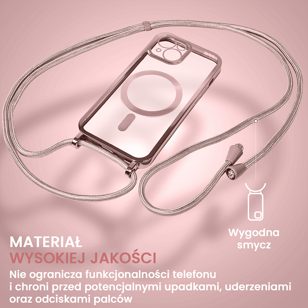 Etui do iPhone 14 Magsafe Slim Crossbody, jak torebka, różowe (OUTLET)
