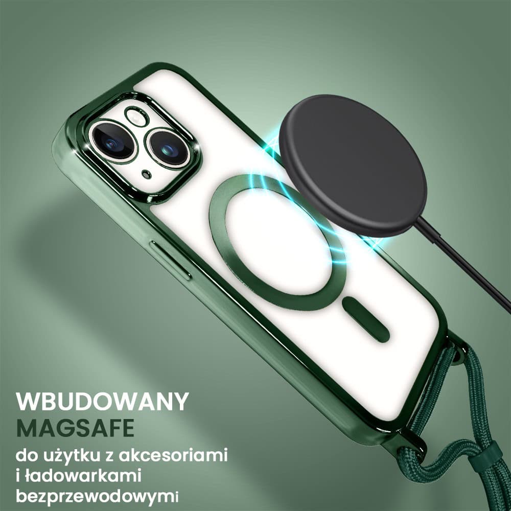 Etui do iPhone 14 Plus Magsafe Slim Crossbody, jak torebka, zielone