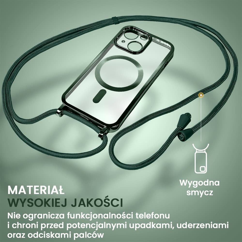 Etui do iPhone 14 Plus Magsafe Slim Crossbody, jak torebka, zielone