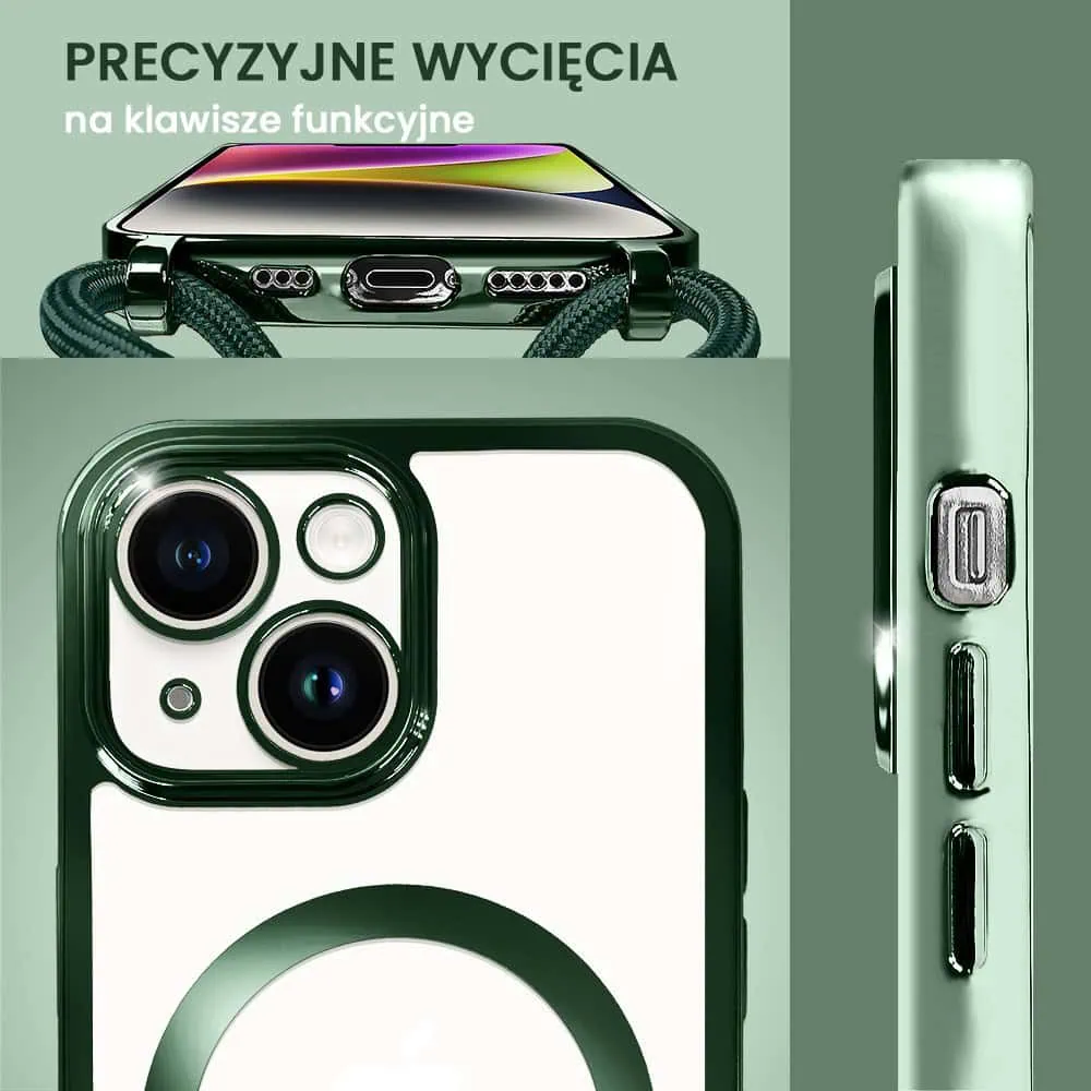 Etui do iPhone 14 Plus Magsafe Slim Crossbody, jak torebka, zielone