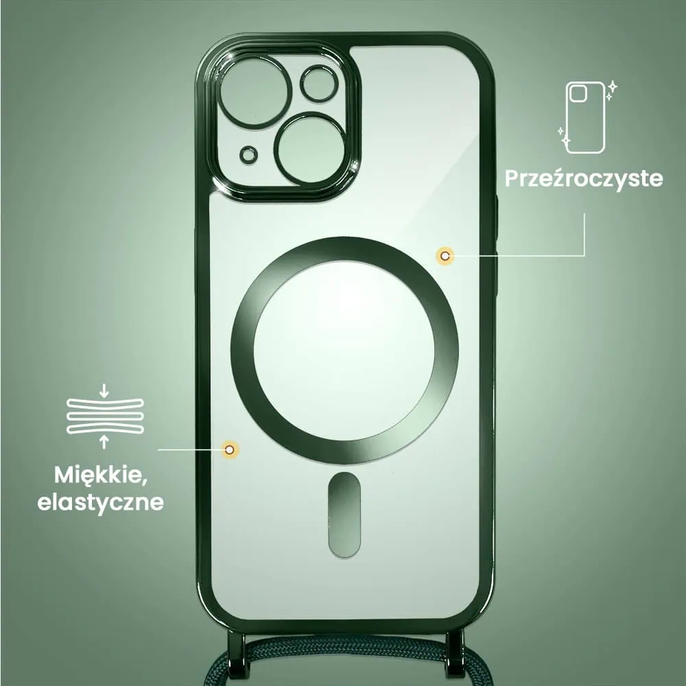 Etui do iPhone 14 Plus Magsafe Slim Crossbody, jak torebka, zielone