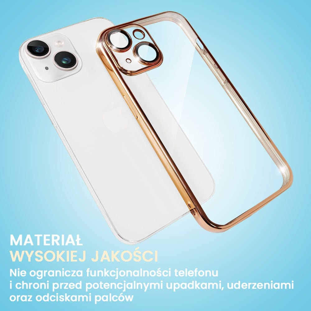 Etui do iPhone 14 Plus Slim Protect Full Cover z osłoną kamery i obiektywów 9H, krystaliczny tył, czerwone złoto