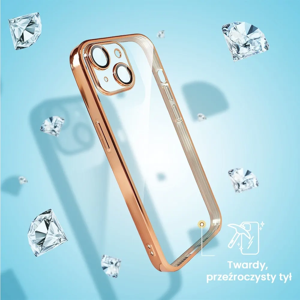 Etui do iPhone 14 Plus Slim Protect Full Cover z osłoną kamery i obiektywów 9H, krystaliczny tył, czerwone złoto
