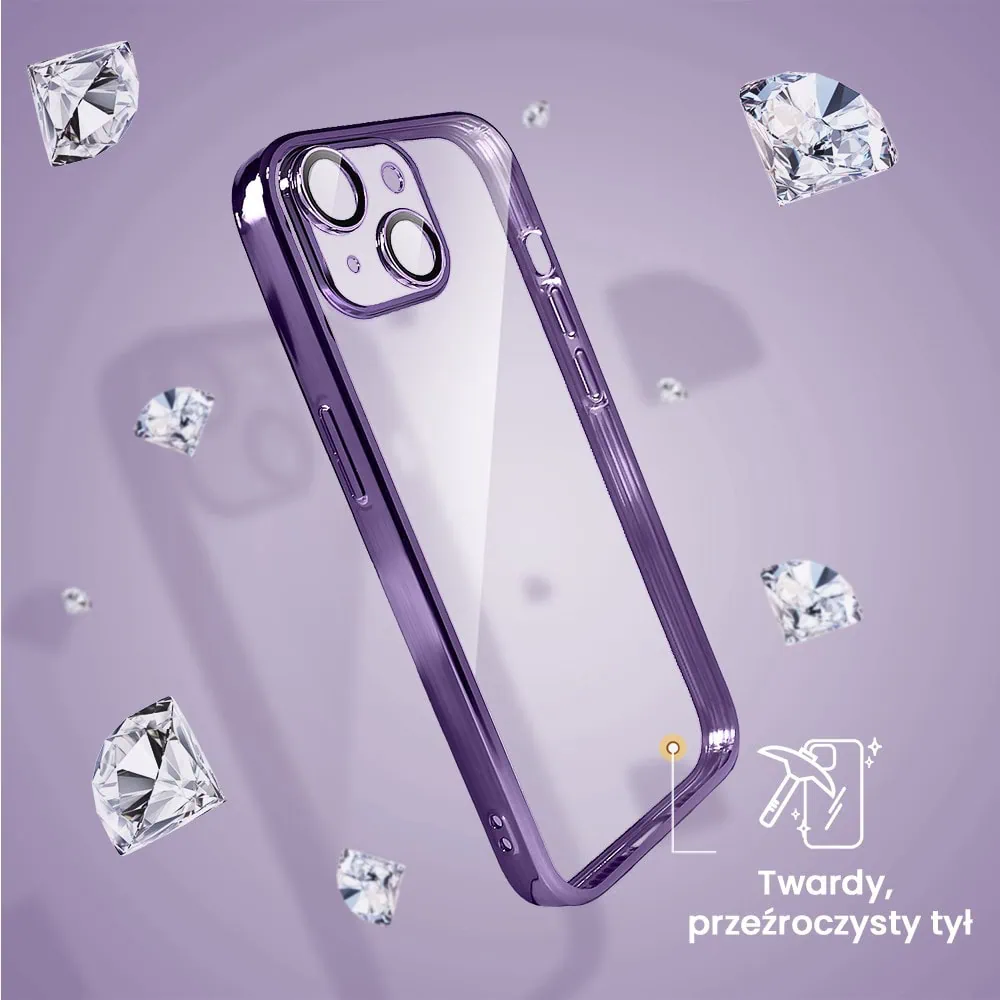 Etui do iPhone 14 Plus Slim Protect Full Cover z osłoną kamery i obiektywów 9H, krystaliczny tył, fioletowe