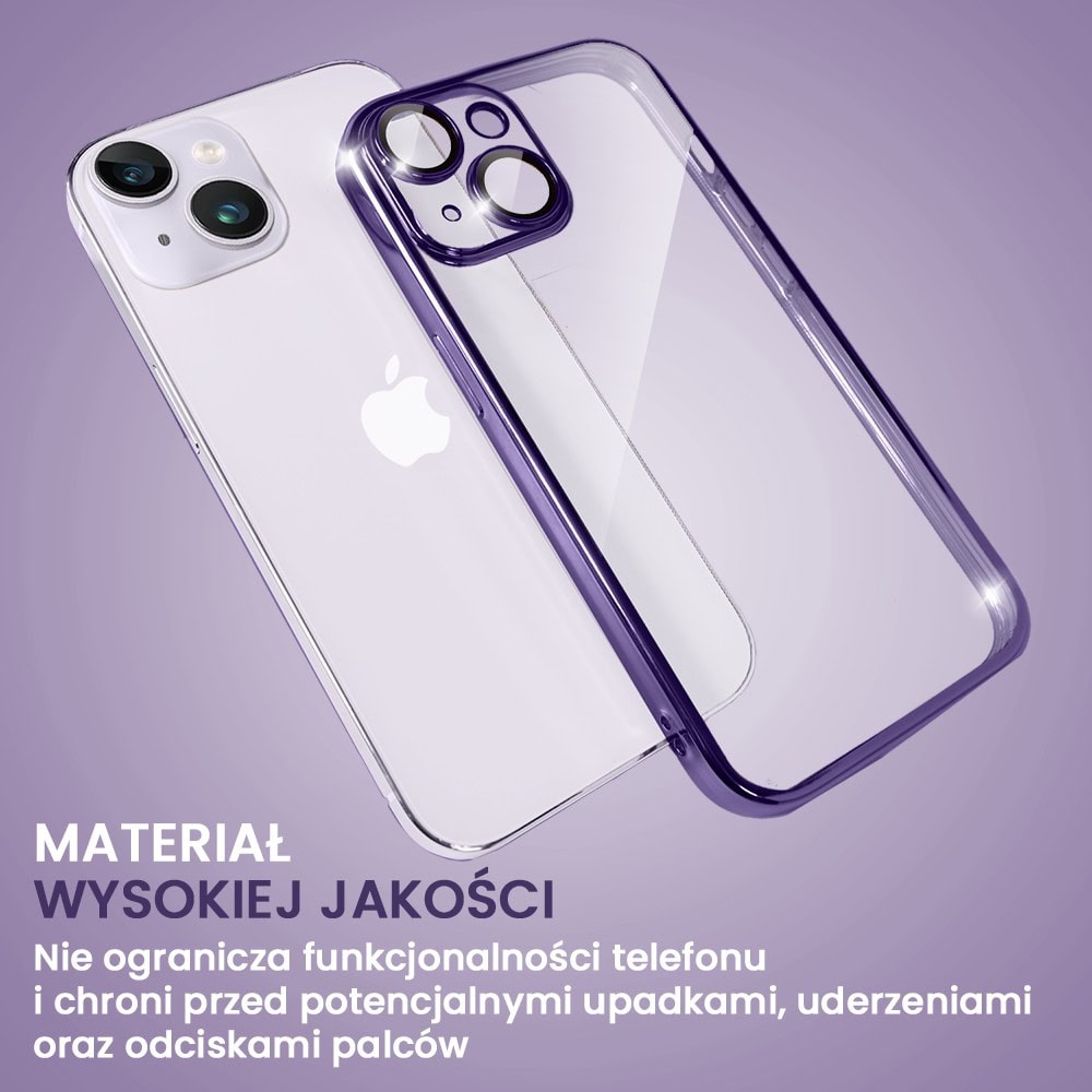 Etui do iPhone 14 Plus Slim Protect Full Cover z osłoną kamery i obiektywów 9H, krystaliczny tył, fioletowe