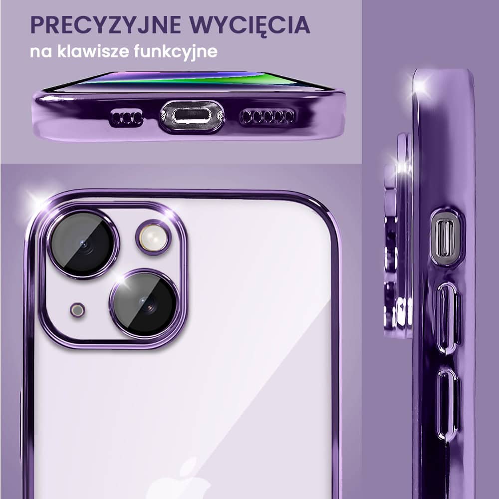 Etui do iPhone 14 Plus Slim Protect Full Cover z osłoną kamery i obiektywów 9H, krystaliczny tył, fioletowe