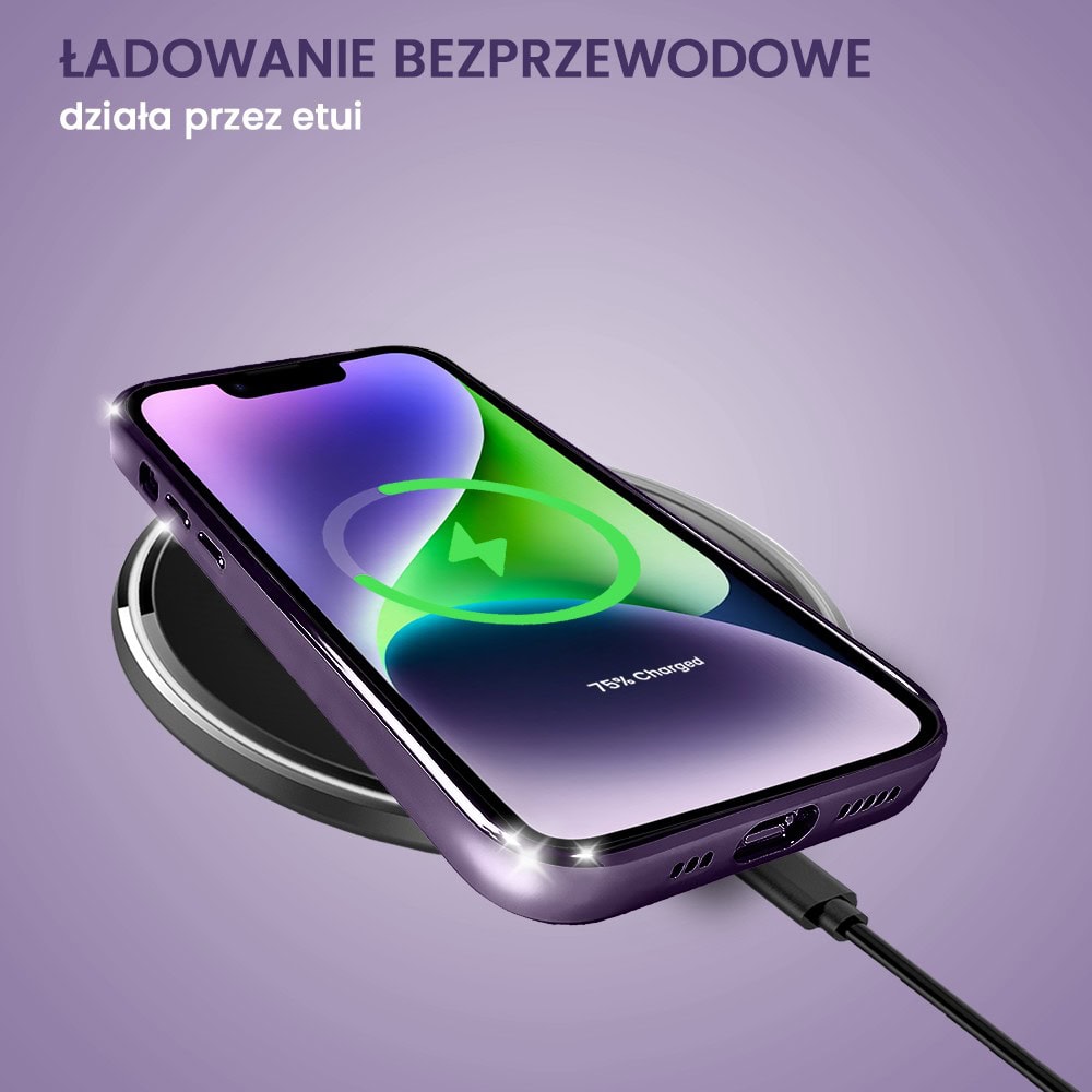 Etui do iPhone 14 Plus Slim Protect Full Cover z osłoną kamery i obiektywów 9H, krystaliczny tył, fioletowe