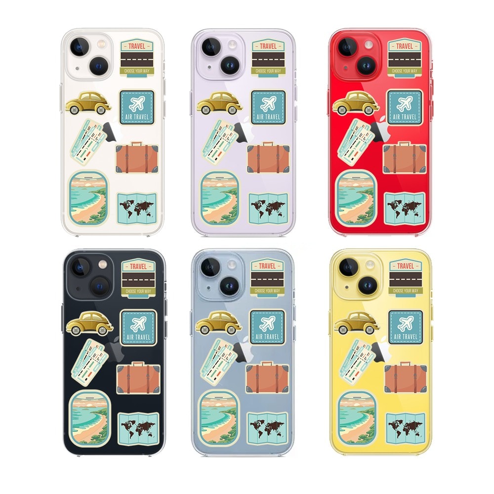 Etui do iPhone 14 Plus, przeźroczyste, naklejki z podróży