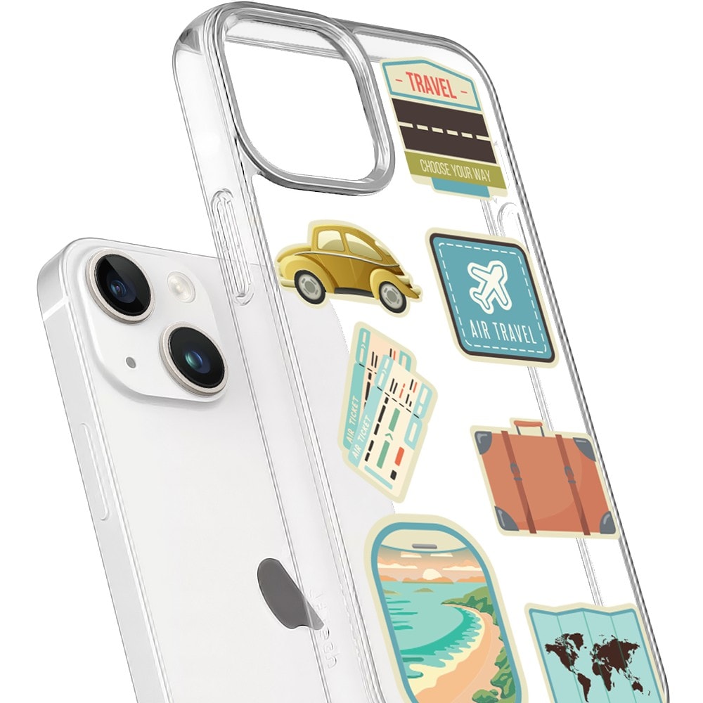 Etui do iPhone 14 Plus, przeźroczyste, naklejki z podróży