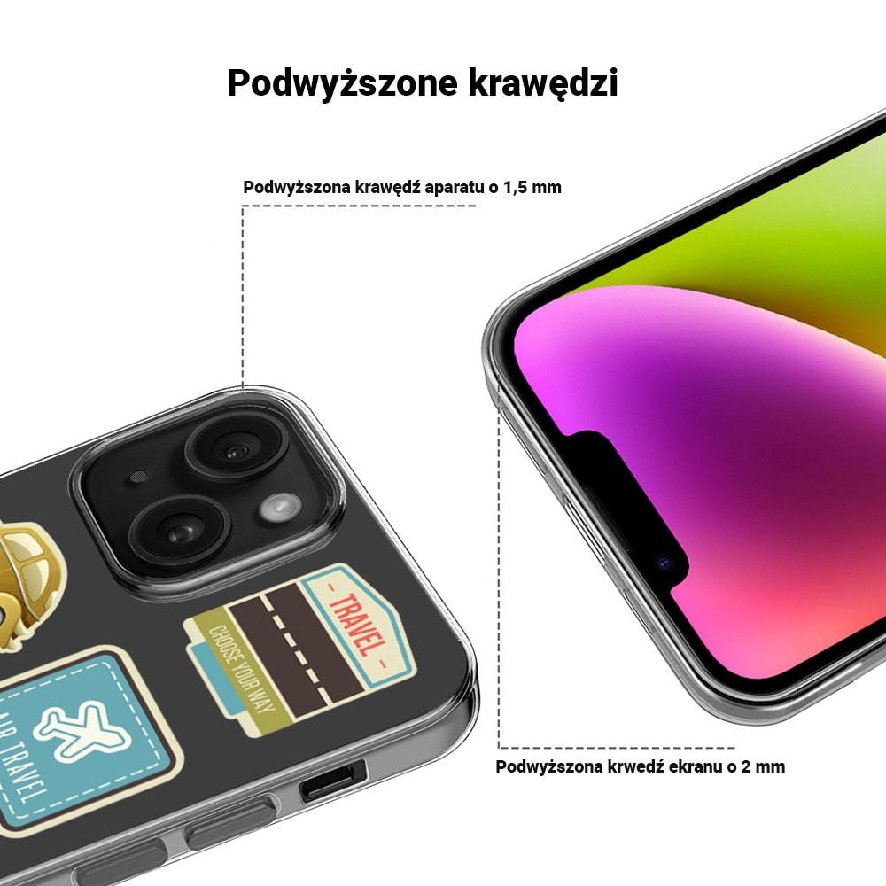 Etui do iPhone 14 Plus, przeźroczyste, naklejki z podróży