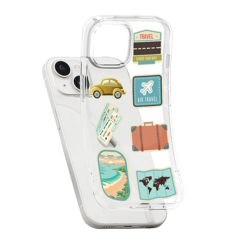 Etui do iPhone 14 Plus, przeźroczyste, naklejki z podróży