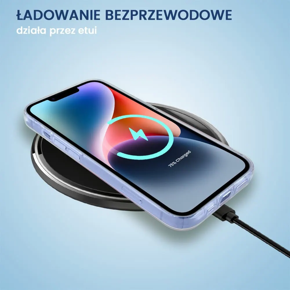 Etui do iPhone 14 Plus, przeźroczyste, niebieskie dmuchawce ze złotym zdobieniem