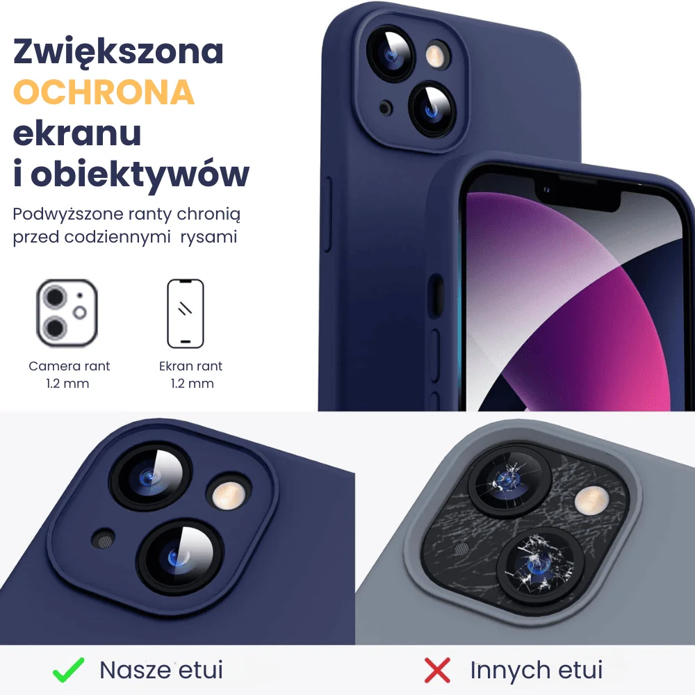 Etui do iPhone 14 Plus silikonowe z mikrofibrą soft touch z osłoną na aparat, granatowe