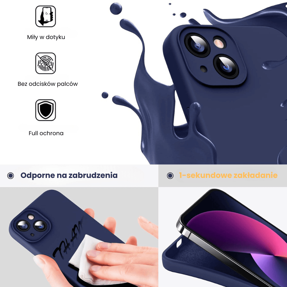Etui do iPhone 14 Plus silikonowe z mikrofibrą soft touch z osłoną na aparat, granatowe