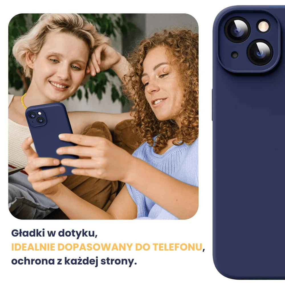 Etui do iPhone 14 Plus silikonowe z mikrofibrą soft touch z osłoną na aparat, granatowe