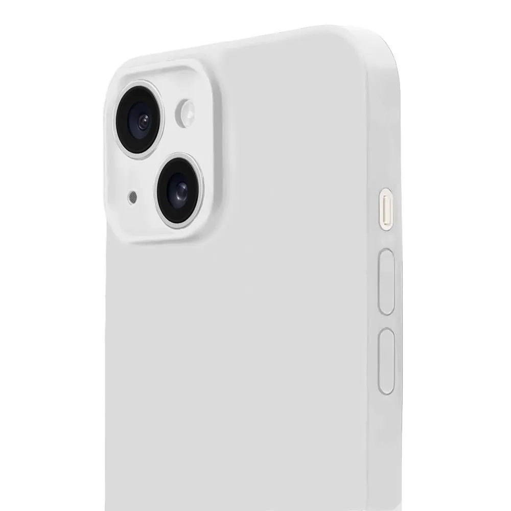 Etui do iPhone 14 silikonowe z mikrofibrą soft touch z osłoną na aparat, białe alabastrowe