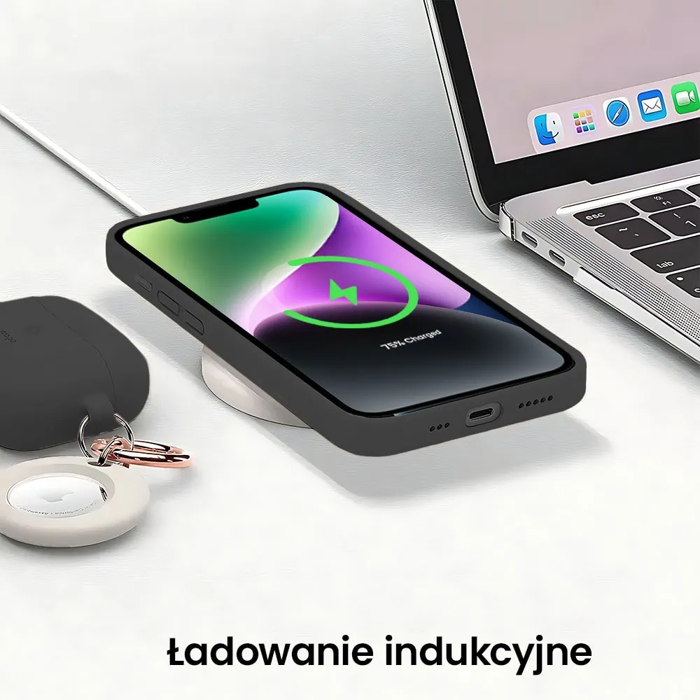 Etui do iPhone 14 Plus silikonowe z mikrofibrą soft touch z osłoną na aparat, czarne