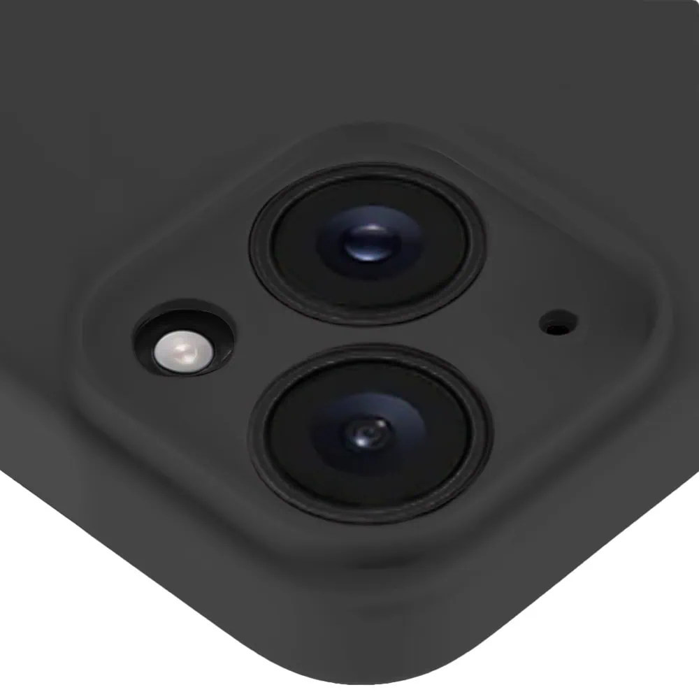 Etui do iPhone 14 Plus silikonowe z mikrofibrą soft touch z osłoną na aparat, czarne