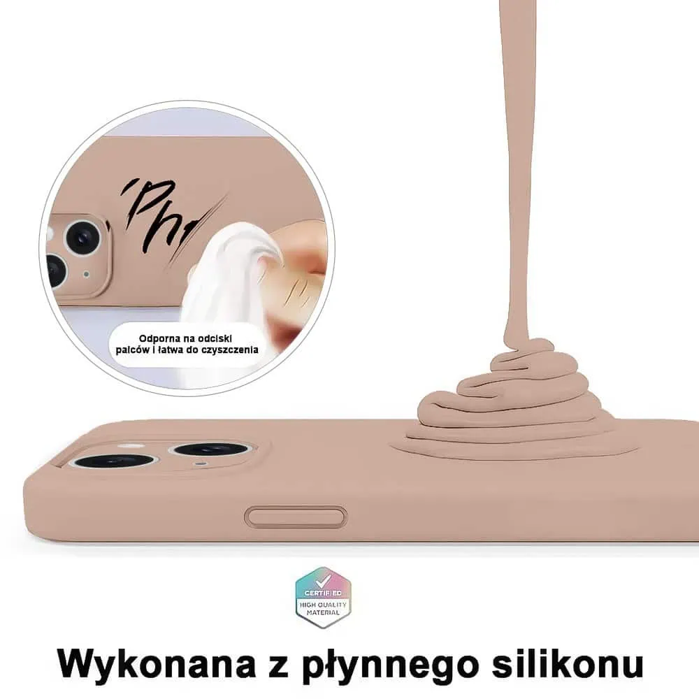 Etui do iPhone 14 silikonowe z mikrofibrą soft touch z osłoną na aparat, kawowe