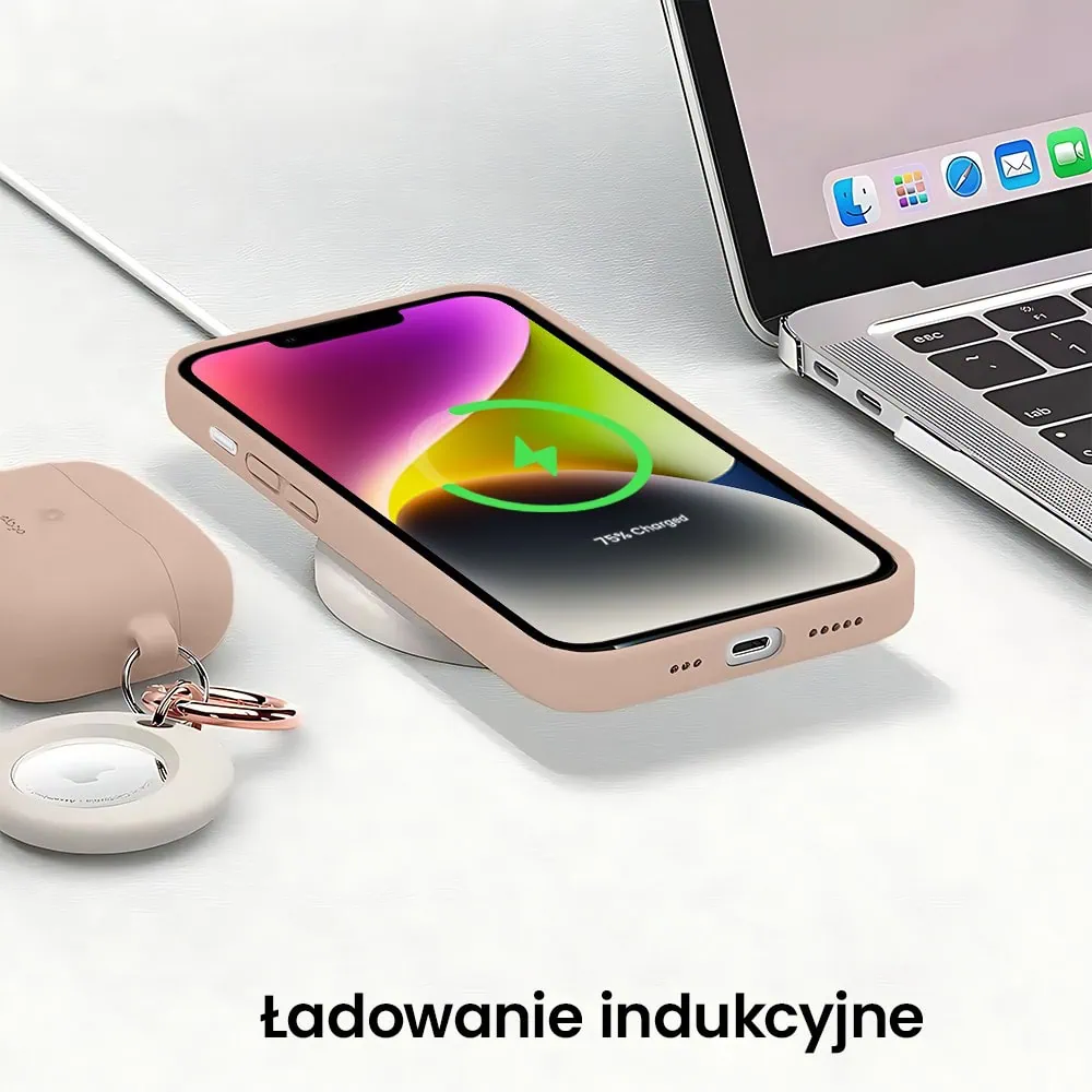 Etui do iPhone 14 silikonowe z mikrofibrą soft touch z osłoną na aparat, kawowe