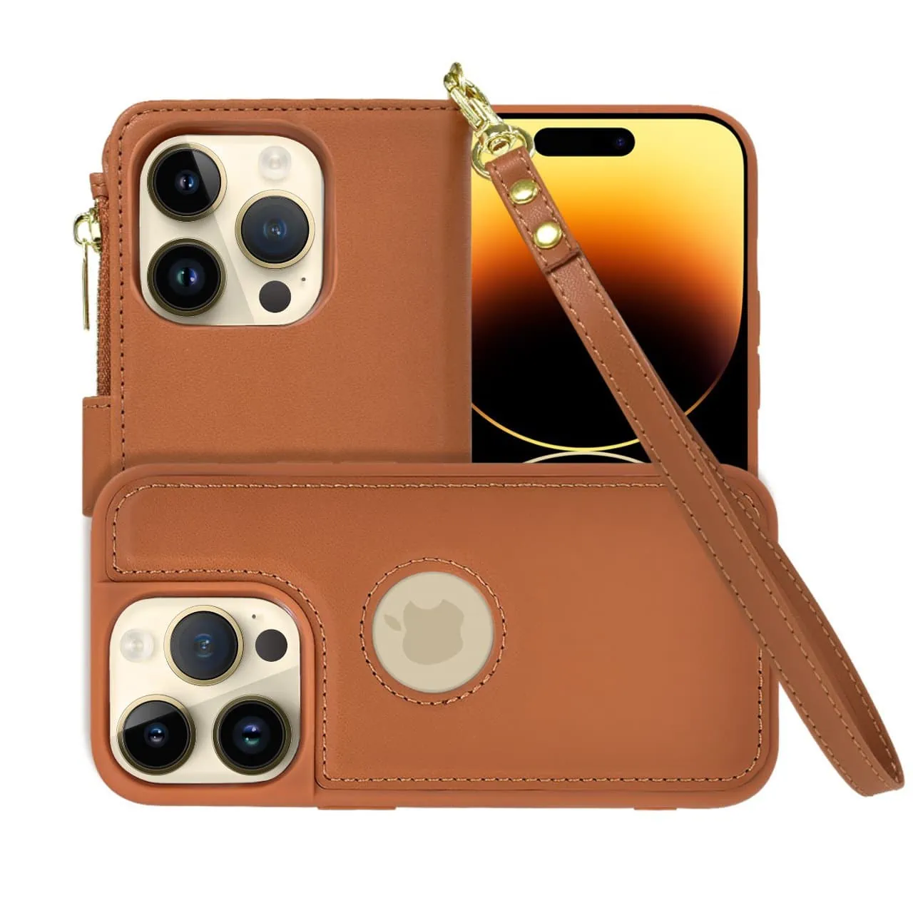 Etui do iPhone 14 Pro Max 2w1 Magsafe Double Wallet, zestaw etui oraz kabura ze smyczą, brązowe