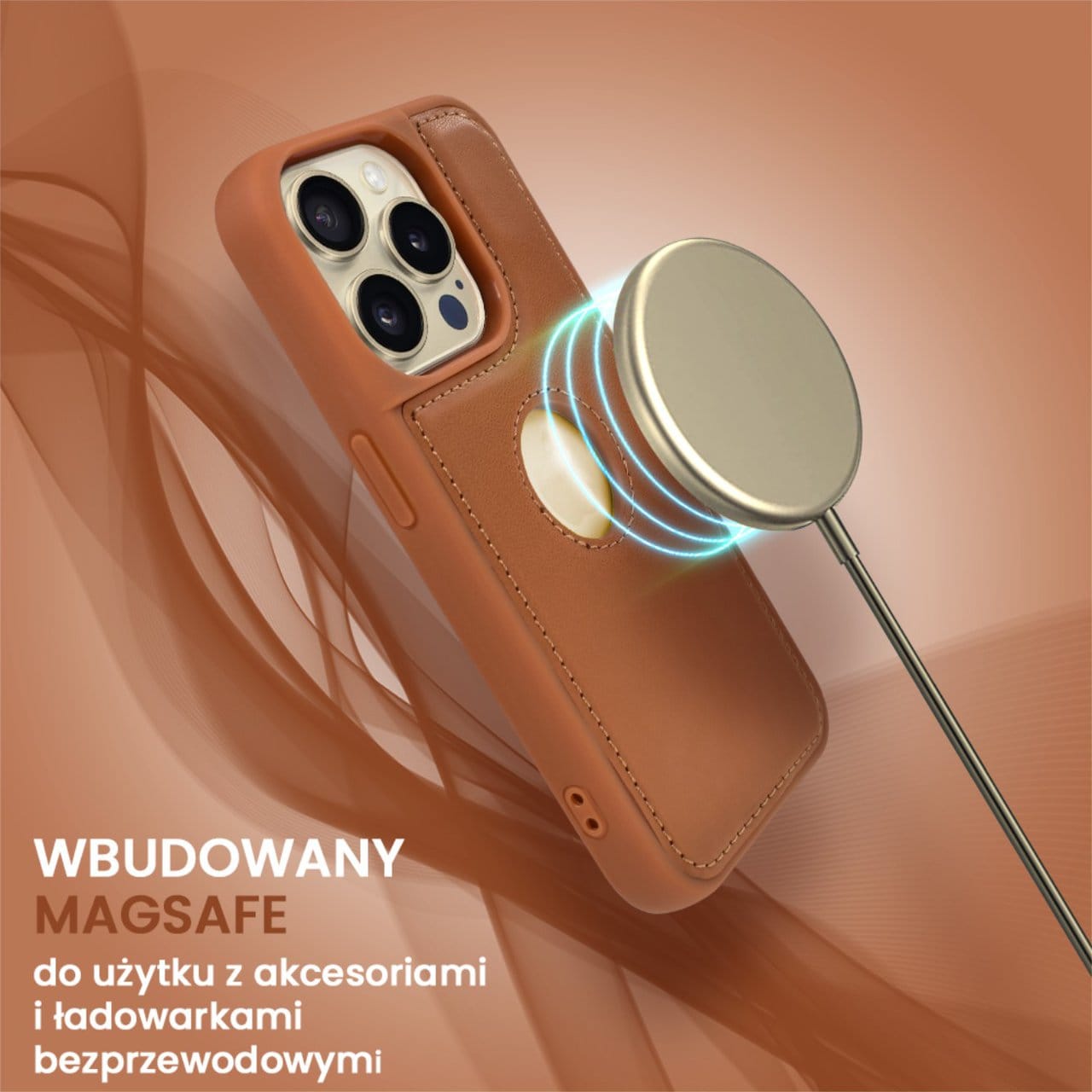 Etui do iPhone 14 Pro Max 2w1 Magsafe Double Wallet, zestaw etui oraz kabura ze smyczą, brązowe